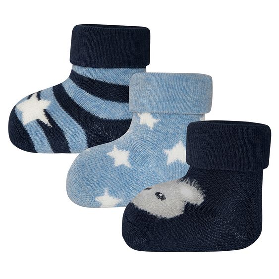 Ewers Erstlingssocken 3er Pack - Sterne - Dunkelblau Hellblau - Gr. 0 - 4 Monate