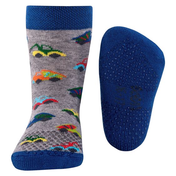 Ewers Krabbelsocken Autos - Grau Blau - Gr. 17-18
