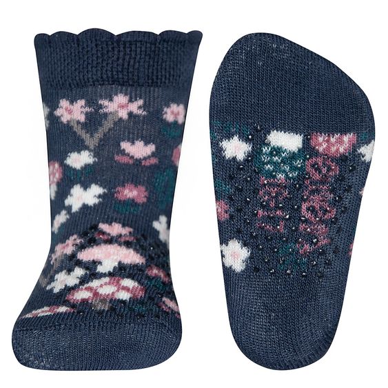 Ewers Krabbelsocken Blumen - Dunkelblau - Gr. 17/18