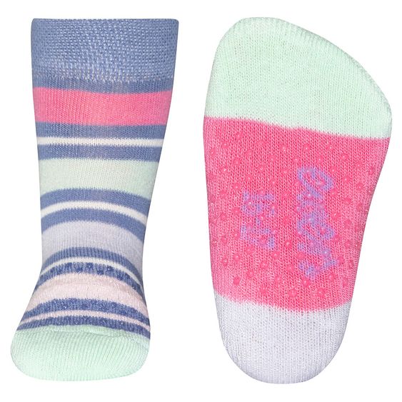 Ewers Krabbelsocken - Streifen Blau Rosa - Gr. 18/19