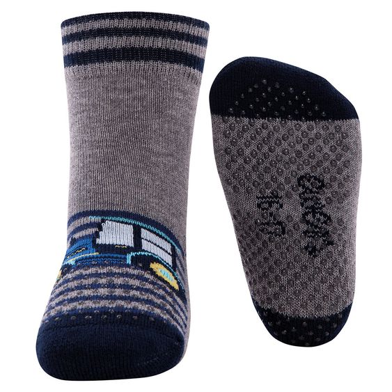 Ewers Krabbelsocken Traktor - Grau Melange - Gr. 17/18