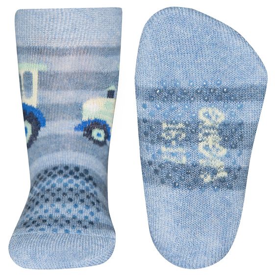 Ewers Krabbelsocken Traktor - Streifen Blau - Gr. 17/18