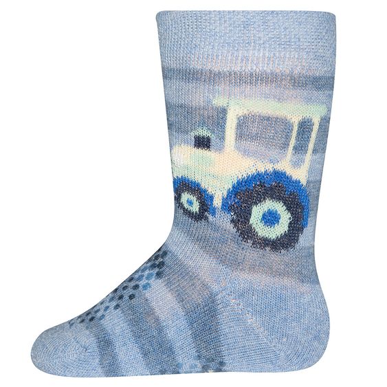 Ewers Krabbelsocken Traktor - Streifen Blau - Gr. 17/18