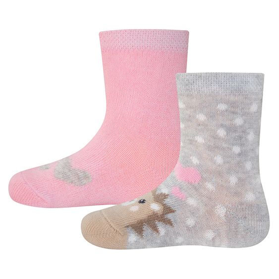 Ewers Socken 2er Pack - Igel Rosa Grau Melange - Gr. 16/17