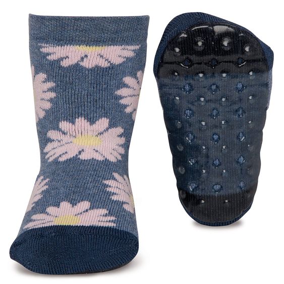 Ewers Socken Stoppi - Blume Grau Melange Rosa - Gr. 19-20