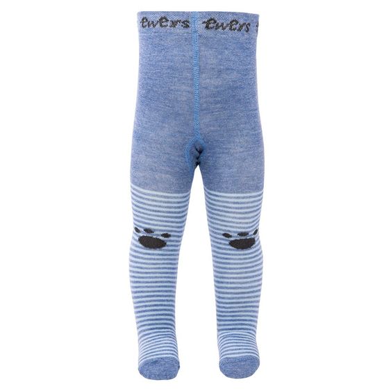 Ewers Strumpfhose Bärengesicht Ringel - Blau Melange - Gr. 74