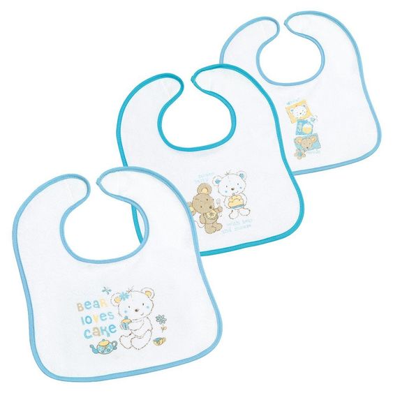 Fashy Klett-Lätzchen Frottee  3er Pack mit Folienrückseite - Bären Hellblau