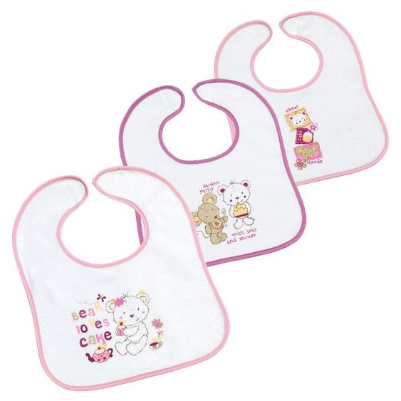 Fashy Klett-Lätzchen Frottee 3er Pack mit Folienrückseite - Bären Rosa