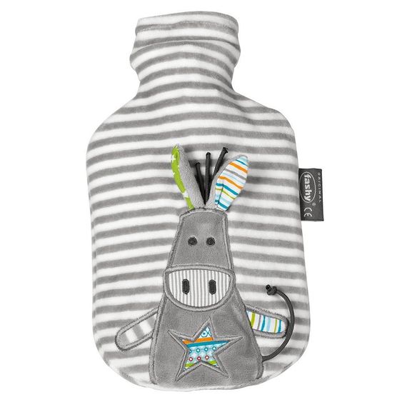 Fashy Wärmflasche 0,8 L mit Flauschbezug - Lovable Donkey Grau