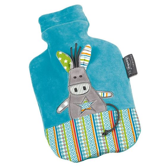 Fashy Wärmflasche 0,8 L mit Flauschbezug - Lovable Donkey Türkis