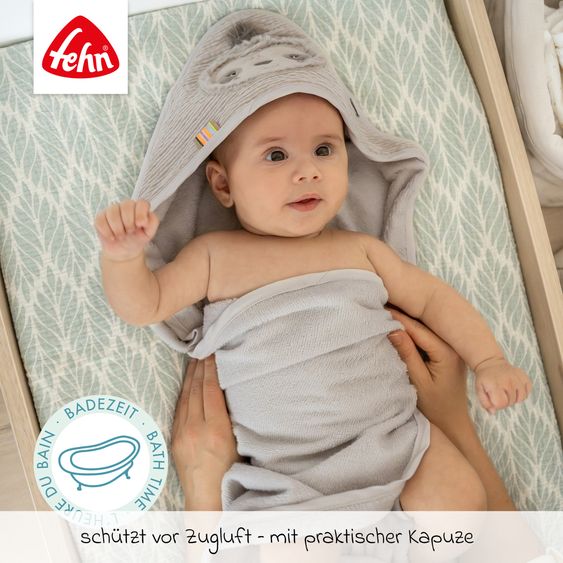 Fehn 2-tlg. Bade-Set - Kapuzenbadetuch & Waschhandschuh - Faultier