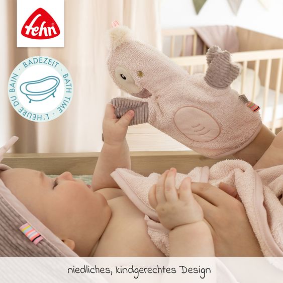 Fehn 2-tlg. Bade-Set - Kapuzenbadetuch & Waschhandschuh - Flamingo