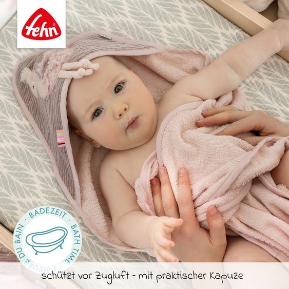 Fehn 2-tlg. Bade-Set - Kapuzenbadetuch & Waschhandschuh - Flamingo