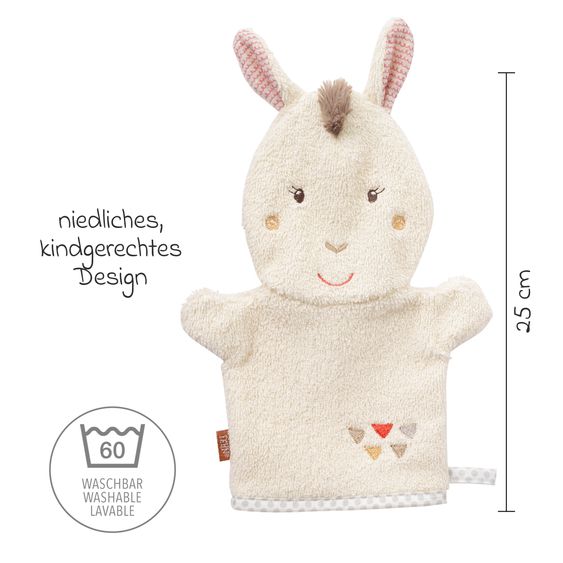 Fehn 2-piece bath set - hooded bath towel & wash glove Lama Maya - Peru