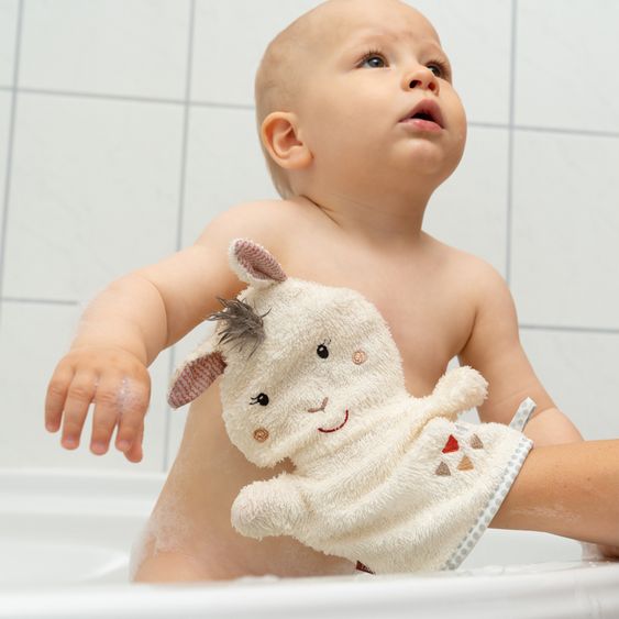 Fehn 2-piece bath set - hooded bath towel & wash glove Lama Maya - Peru