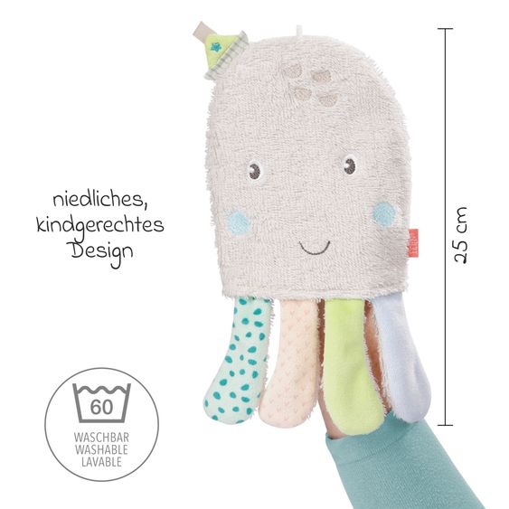 Fehn Set da bagno 2 pezzi - telo da bagno con cappuccio e guanto da bagno polipo - bambini del mare