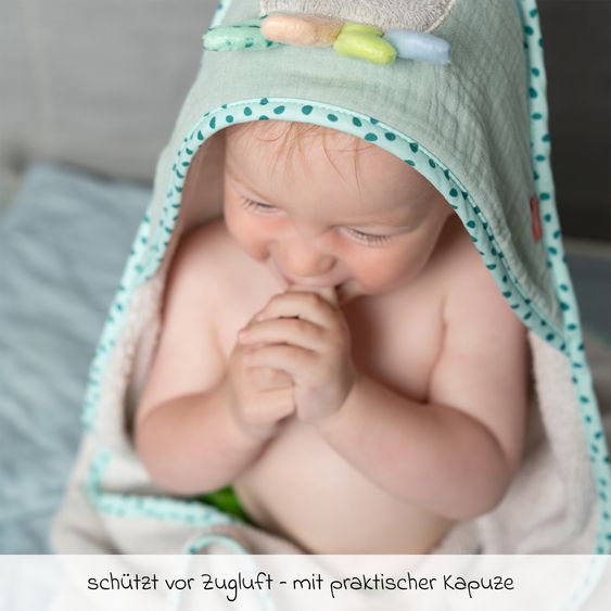 Fehn Set da bagno 2 pezzi - telo da bagno con cappuccio e guanto da bagno polipo - bambini del mare