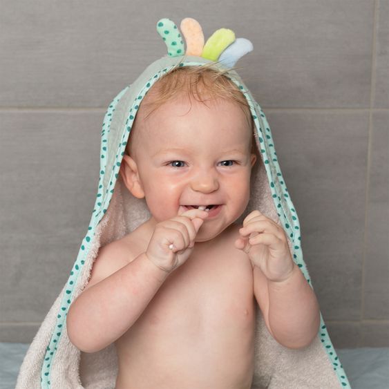 Fehn Set da bagno 2 pezzi - telo da bagno con cappuccio e guanto da bagno polipo - bambini del mare