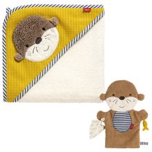 2-tlg. Bade-Set - Kapuzenbadetuch & Waschhandschuh - Otter