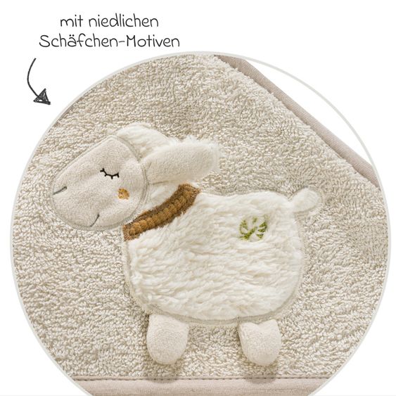 Fehn 2-piece bath set hooded bath towel & wash glove - sheep