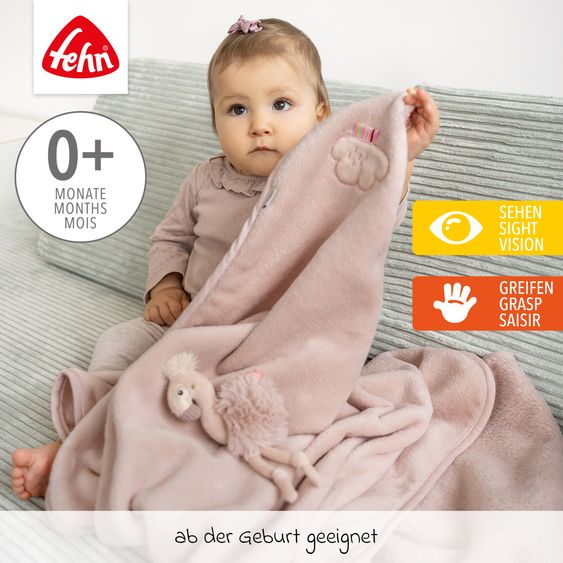 Fehn 2-piece set cuddly blanket + grasping toy 75 x 100 cm - Flamingo