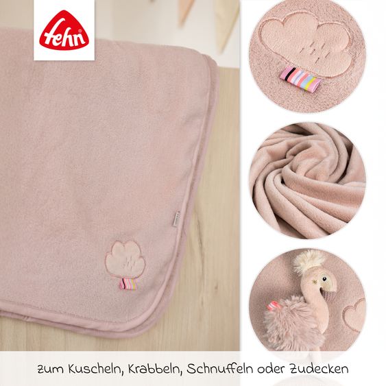 Fehn 2-piece set cuddly blanket + grasping toy 75 x 100 cm - Flamingo