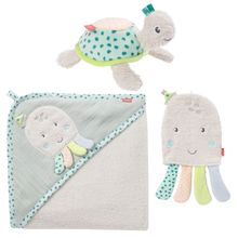 3-piece bath set - hooded bath towel, wash glove & octopus bath animal - Sea children