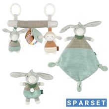3-tlg Geschenk-Set zur Geburt Activity-Trapez, Schmusetuch & Ring-Greifling - Esel & Schaf
