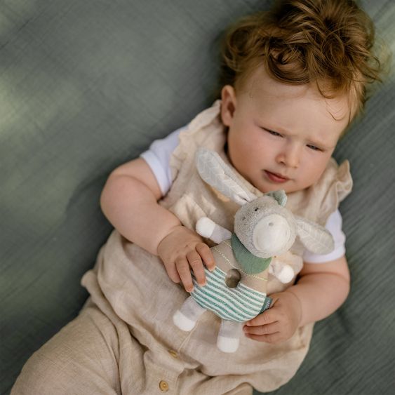 Fehn 3-tlg Geschenk-Set zur Geburt Activity-Trapez, Schmusetuch & Ring-Greifling - Esel & Schaf