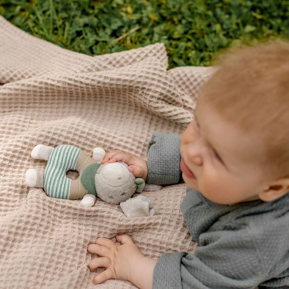 Fehn 3-tlg Geschenk-Set zur Geburt Activity-Trapez, Schmusetuch & Ring-Greifling - Esel & Schaf