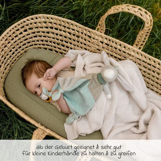 Fehn 3-tlg Geschenk-Set zur Geburt Activity-Trapez, Schmusetuch & Ring-Greifling - Esel & Schaf