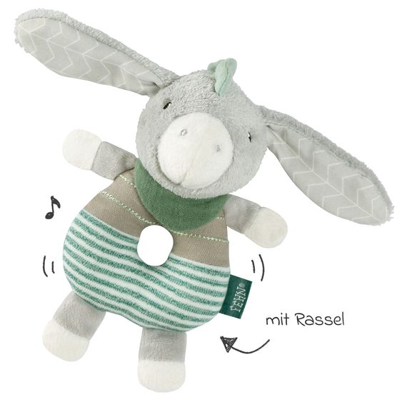 Fehn 3-tlg Geschenk-Set zur Geburt Activity-Trapez, Schmusetuch & Ring-Greifling - Esel & Schaf