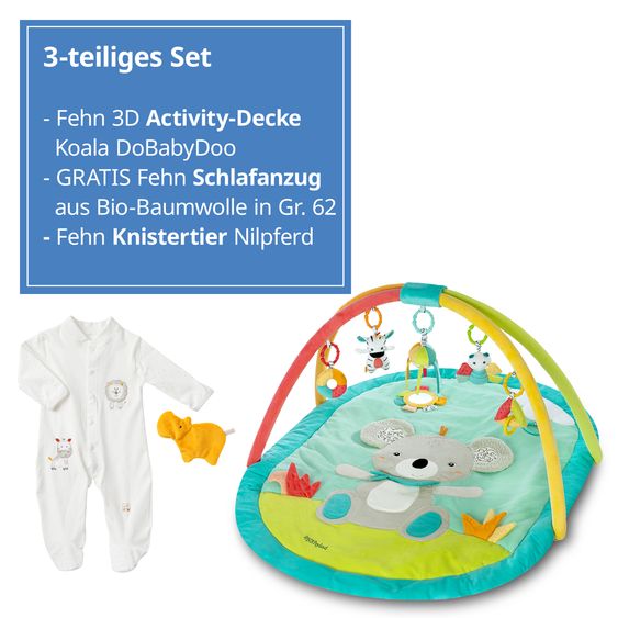 Fehn 3D Activity-Decke Koala - DoBabyDoo + GRATIS Schlafanzug & Knistertier NATUR aus Bio-Baumwolle