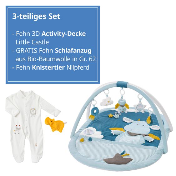 Fehn 3D Activity-Decke Little Castle + GRATIS Schlafanzug & Knistertier NATUR aus Bio-Baumwolle