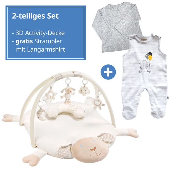 Fehn 3D Activity-Decke Schaf - Baby Love + GRATIS Strampler & Shirt- Let´s have a Party