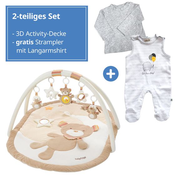 Fehn 3D Activity-Decke Teddy - Rainbow + GRATIS Strampler & Shirt- Let´s have a Party