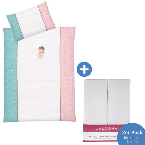 Fehn 4-tlg. Bettwäsche-Set für Kinderbett 60x120 cm und 70x140 cm / Spannbetttuch und Bettwäsche - Bruno Bär - Weiß