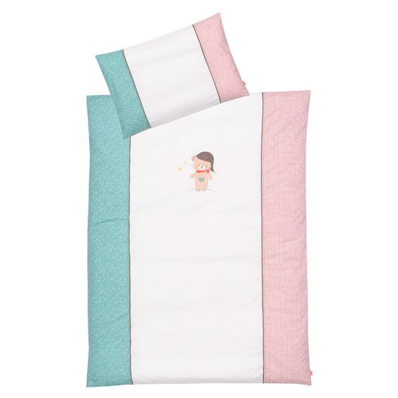 Fehn 4-tlg. Bettwäsche-Set für Kinderbett 60x120 cm und 70x140 cm / Spannbetttuch und Bettwäsche - Bruno Bär - Weiß