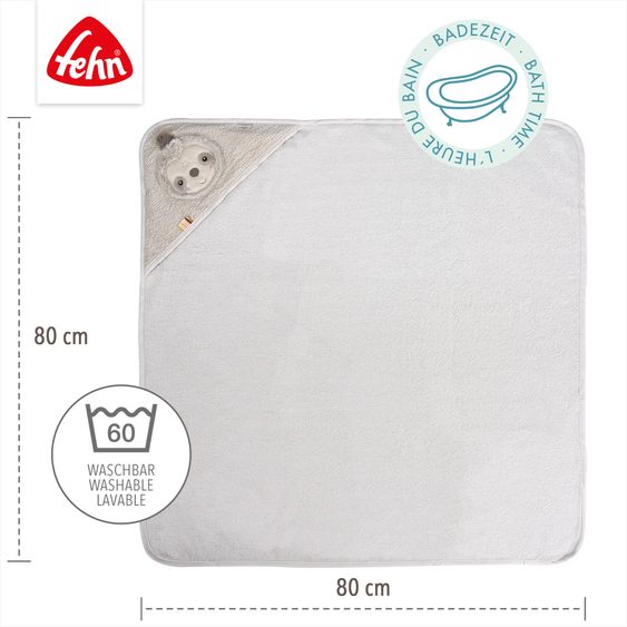 Fehn Kapuzenbadetuch 80 x 80 cm - Faultier