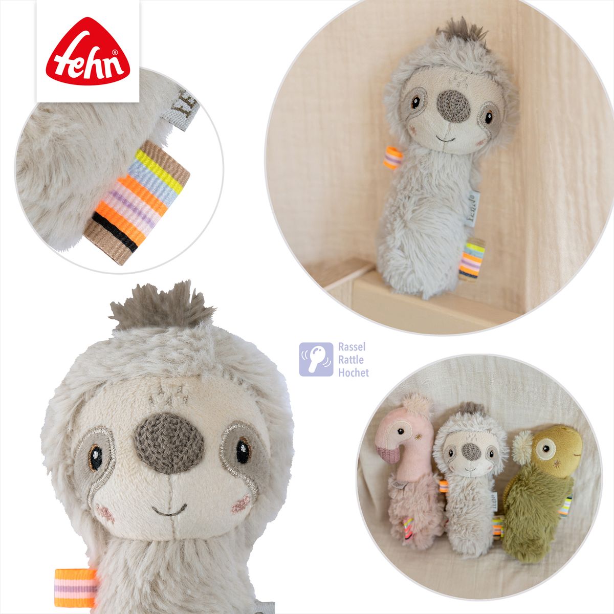 Fehn Stick rattle 16 cm - Sloth