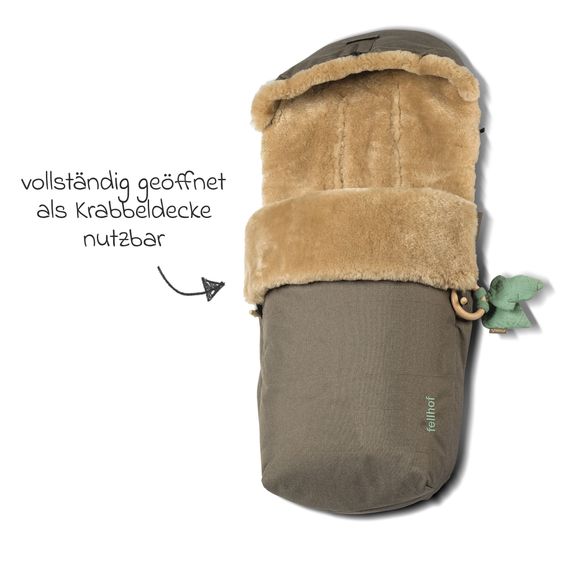 Fellhof Alpakafell-Fußsack Montana für Buggy, Sport- und Kinderwagen inkl. Greifling - Braun