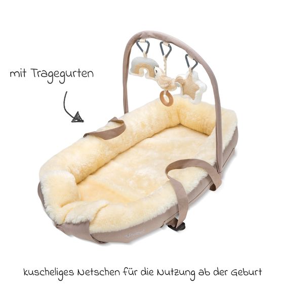 Fellhof Babynestchen Grünschnabel inkl. Spielbogen mit 3 Spielfiguren 80 x 50 cm - Braun