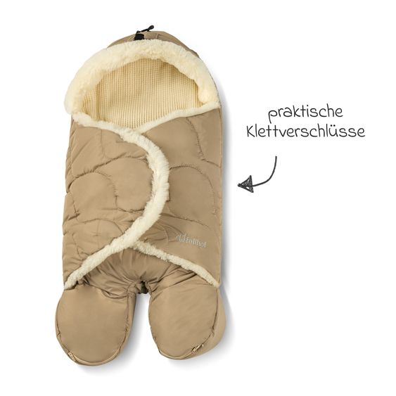 Fellhof Einschlagdecke Winterberg für Babyschalen, Kinderwagen & Babywannen, Innen aus 100% Merion-Lammfell 37 x 72 cm - Beige