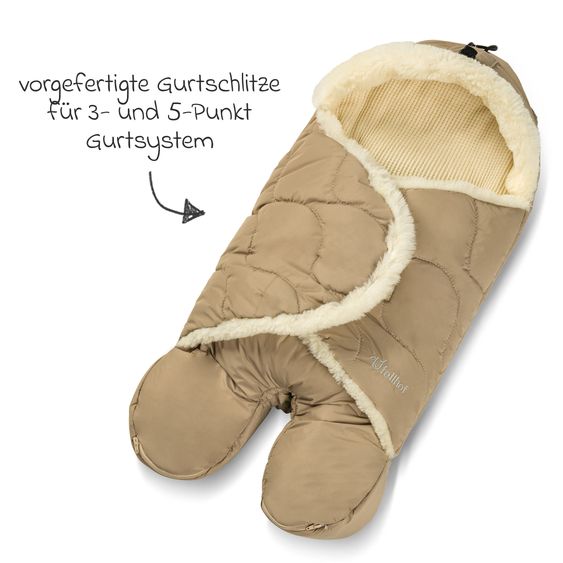 Fellhof Einschlagdecke Winterberg für Babyschalen, Kinderwagen & Babywannen, Innen aus 100% Merion-Lammfell 37 x 72 cm - Beige