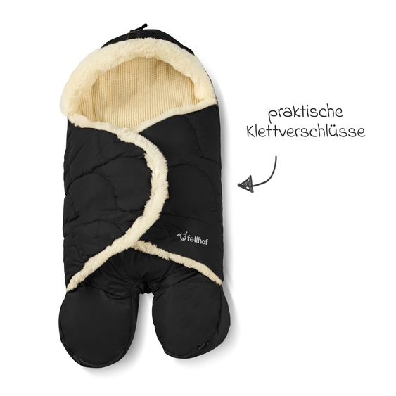 Fellhof Einschlagdecke Winterberg für Babyschalen, Kinderwagen & Babywannen, Innen aus 100% Merion-Lammfell 37 x 72 cm - Schwarz