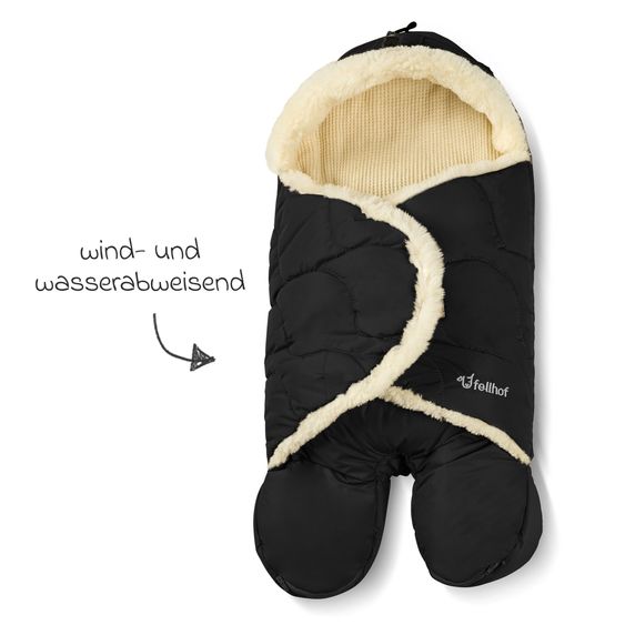 Fellhof Einschlagdecke Winterberg für Babyschalen, Kinderwagen & Babywannen, Innen aus 100% Merion-Lammfell 37 x 72 cm - Schwarz