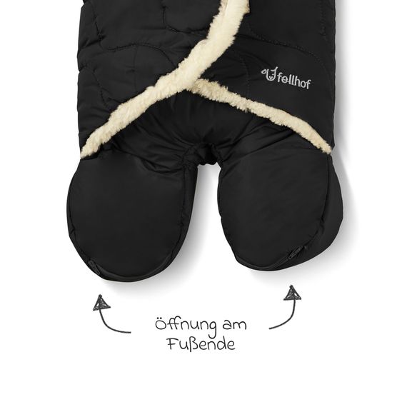 Fellhof Einschlagdecke Winterberg für Babyschalen, Kinderwagen & Babywannen, Innen aus 100% Merion-Lammfell 37 x 72 cm - Schwarz