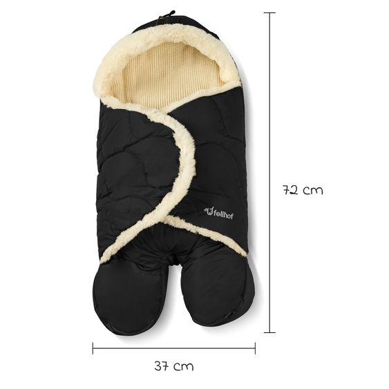 Fellhof Einschlagdecke Winterberg für Babyschalen, Kinderwagen & Babywannen, Innen aus 100% Merion-Lammfell 37 x 72 cm - Schwarz