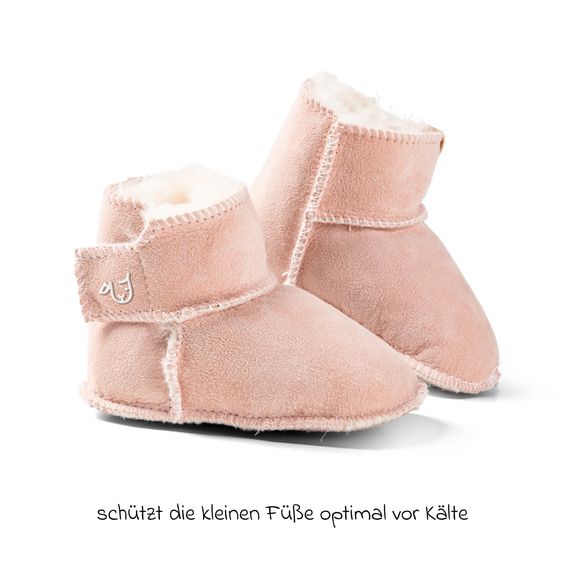 Fellhof Sheepskin Baby Shoes Stieferl Kuschl with Velcro & Anti-Slip Dots - Pink - Size: 20/21