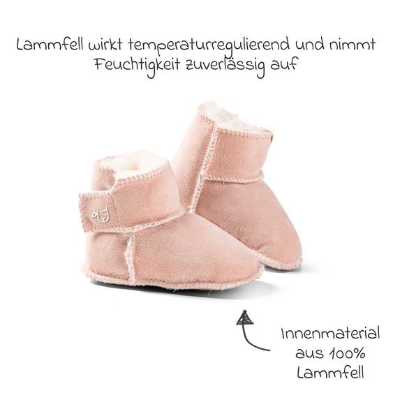 Fellhof Sheepskin Baby Shoes Stieferl Kuschl with Velcro & Anti-Slip Dots - Pink - Size: 20/21